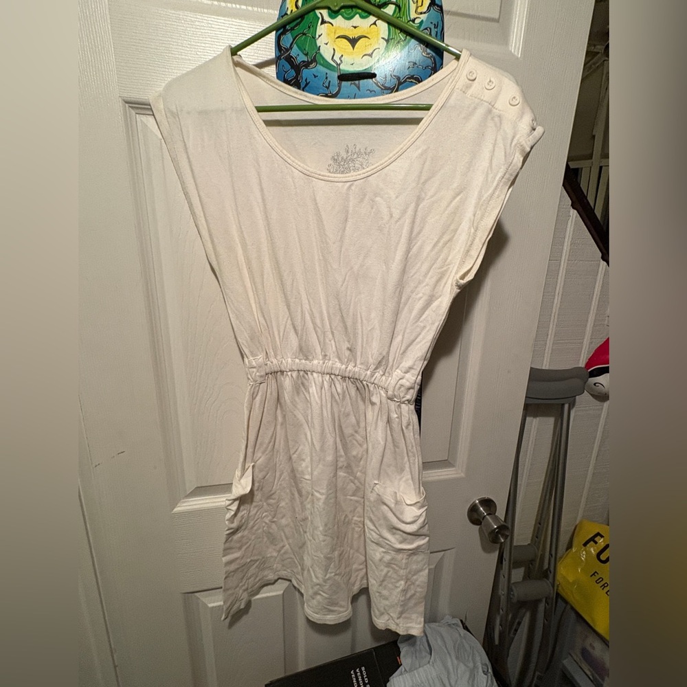 VINTAGE Poof! White Dress with Button Detail